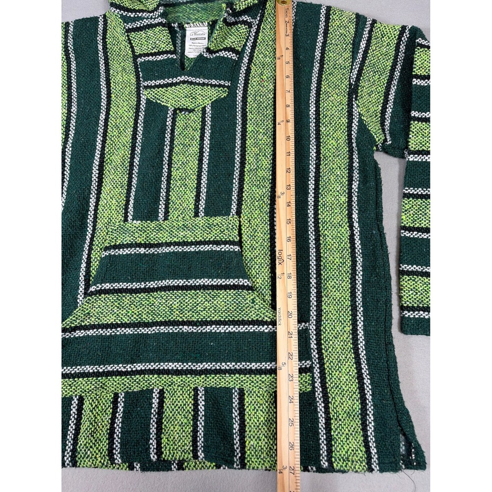 La Montana Baja Hoodie Mens Large Green Black Striped Mexican Drug Rug Pullover - Picture 3 of 9